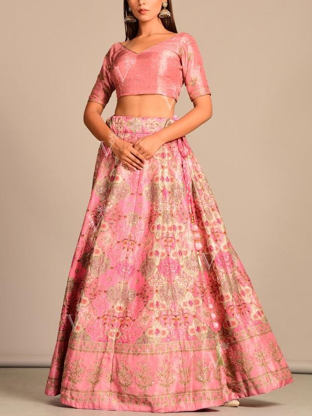 bridal wedding lehenga: Stunning Pink Vasansi Silk Lehenga Set 